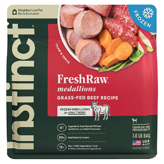 Instinct FreshRaw Medallions Grass-Fed Beef Recipe Frozen Dog Food – 3 LB