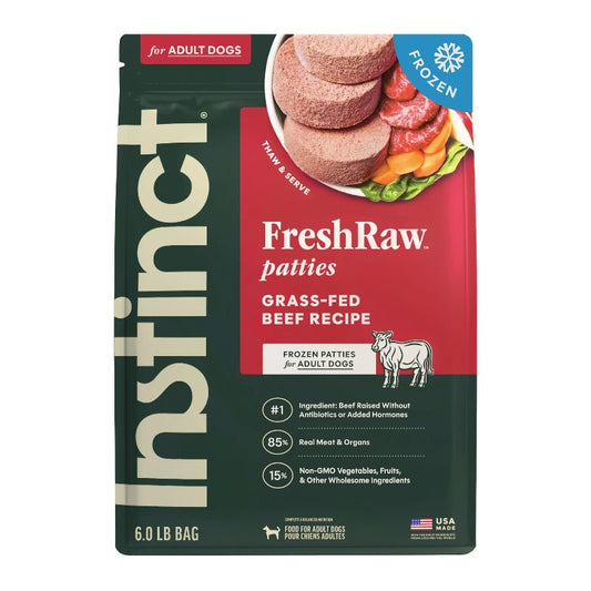 Instinct Raw Frozen Adult Patties Grain-Free Real Beef Recipe Dog Food, 6lb