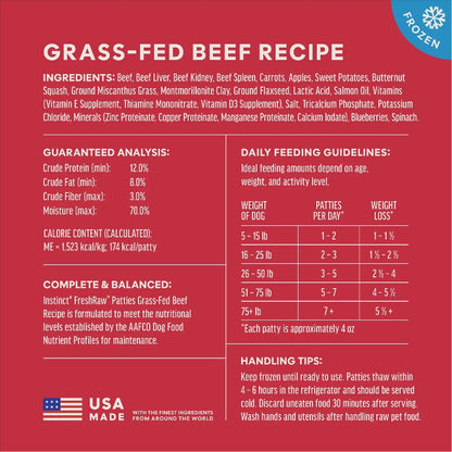 Instinct Raw Frozen Adult Patties Grain-Free Real Beef Recipe Dog Food, 6lb