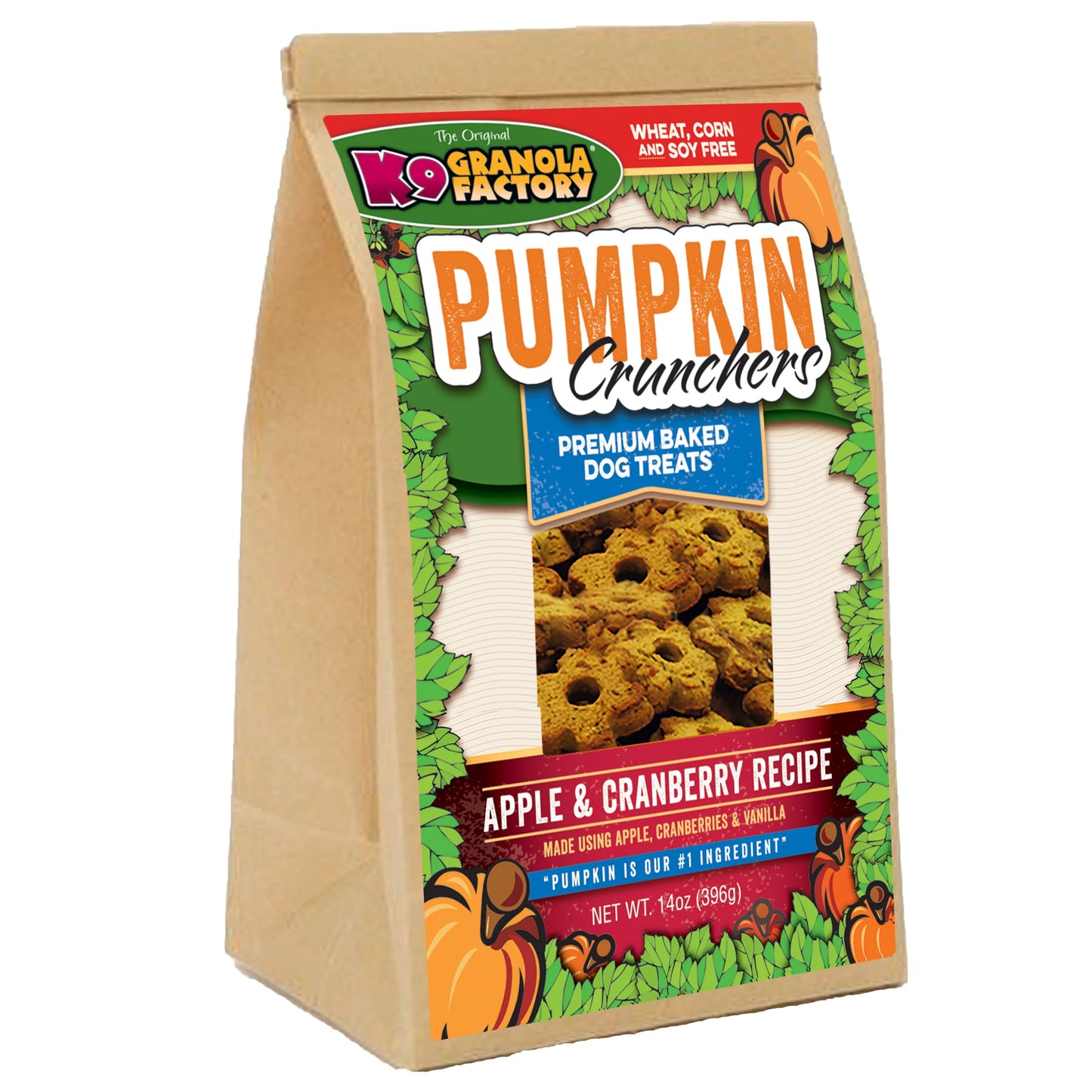 K9 Granola Factory Pumpkin Crunchers Apple & Cranberry Recipe Dog Treats 14 oz