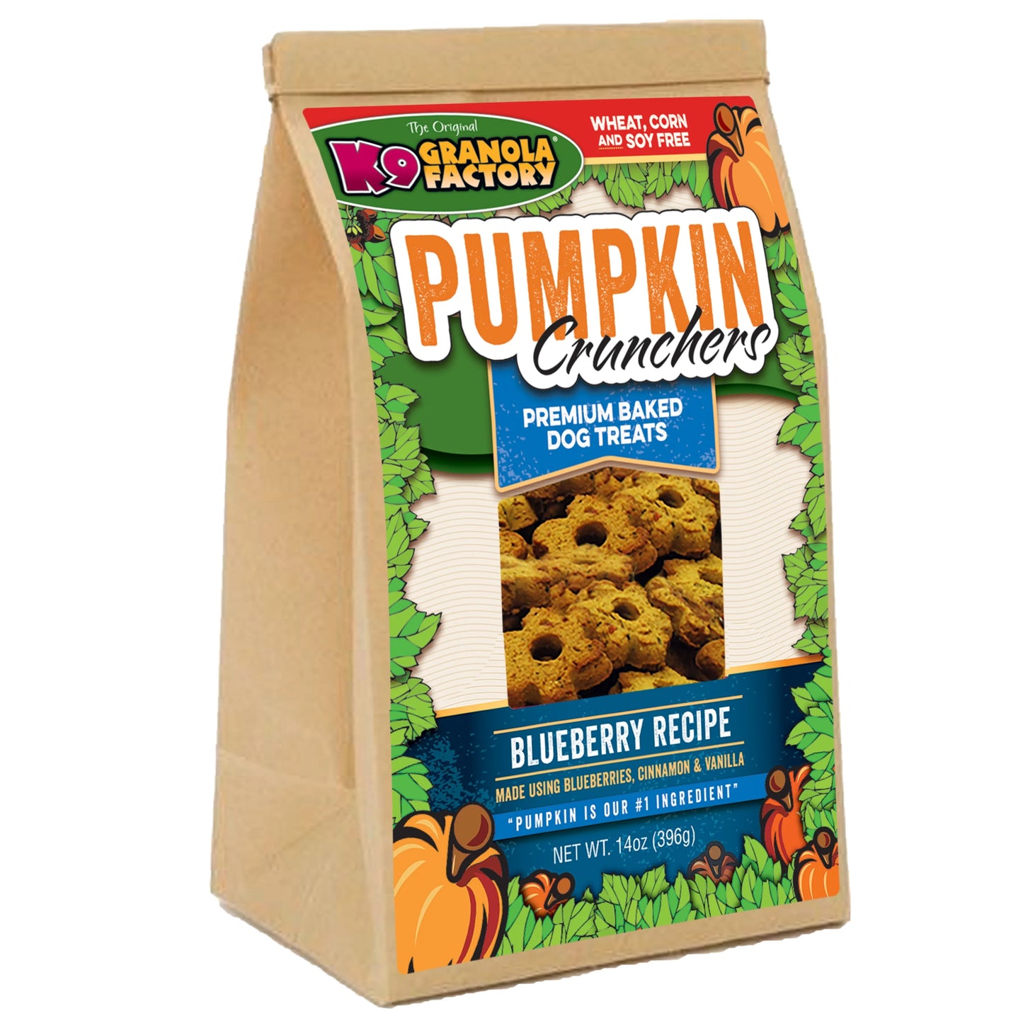 K9 Granola Factory Pumpkin Crunchers Blueberry Recipe Dog Treats 14 oz