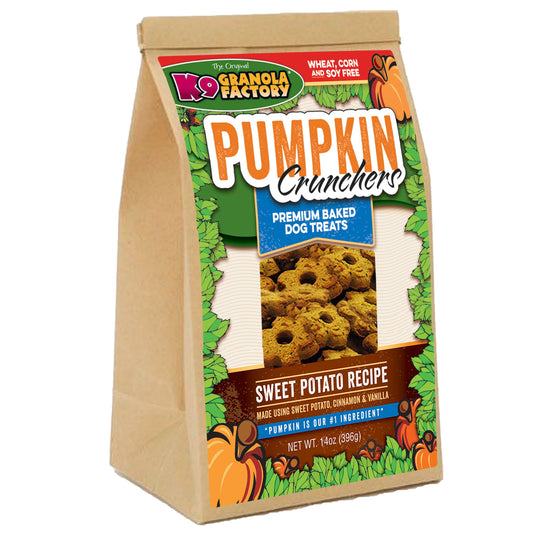 K9 Granola Factory Pumpkin Crunchers Sweet Potato Recipe Dog Treats 14 oz