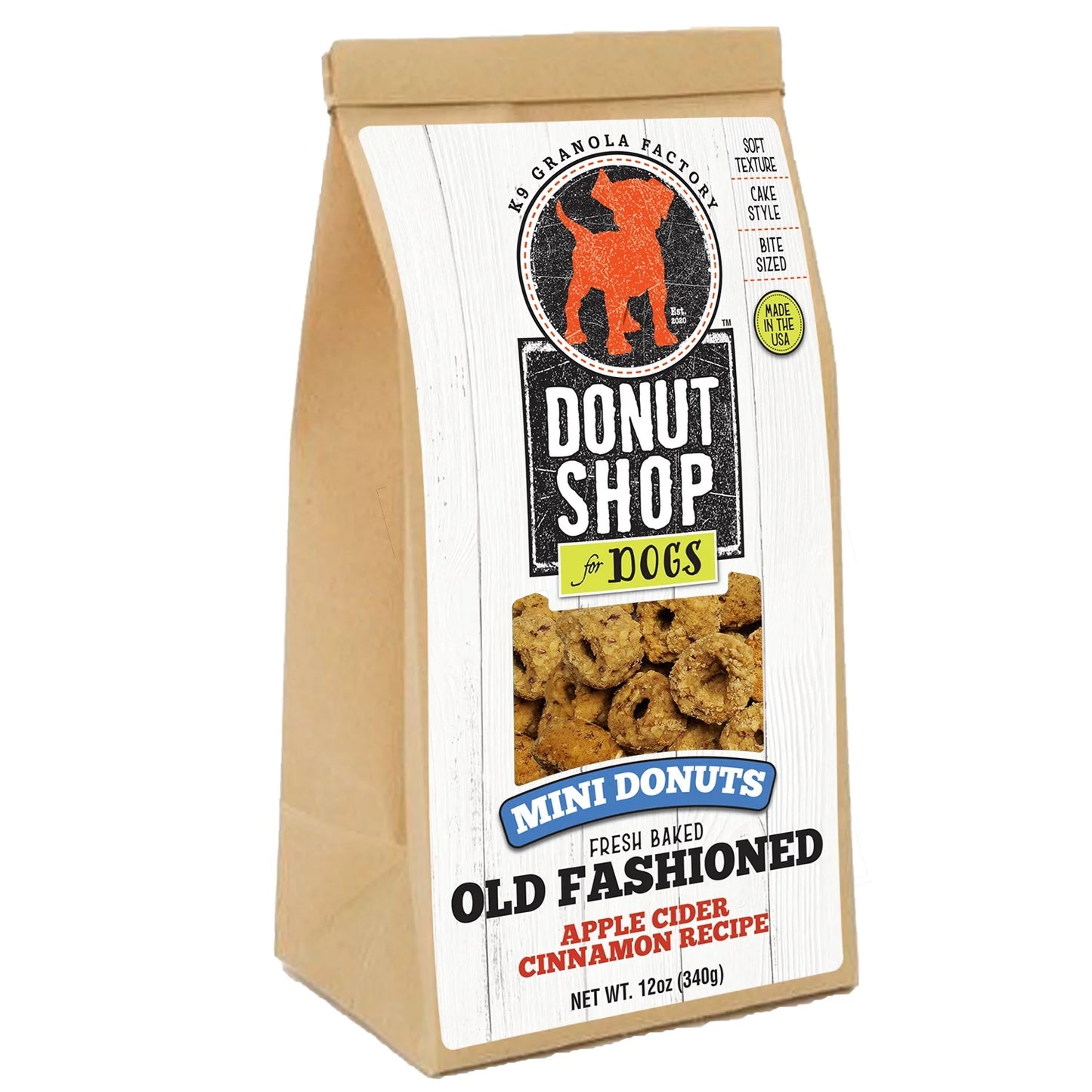 K9 Granola Factory Old Fashioned Mini Donuts Apple Cider & Cinnamon Recipe Dog Treats 12 oz