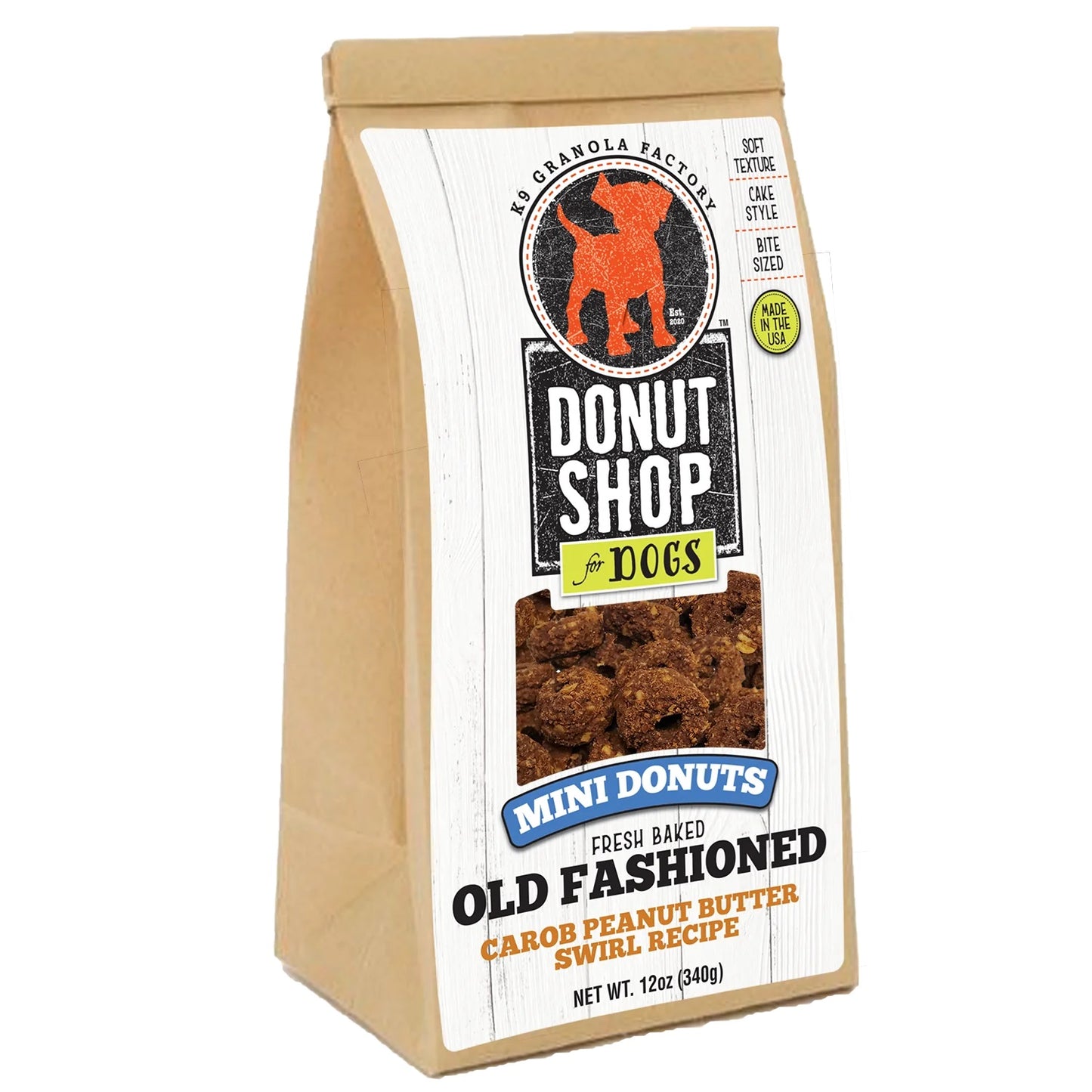 K9 Granola Factory Old Fashioned Mini Donuts Carob Peanut Butter Swirl Recipe Dog Treats 12 oz