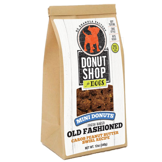 K9 Granola Factory Old Fashioned Mini Donuts Carob Peanut Butter Swirl Recipe Dog Treats 12 oz