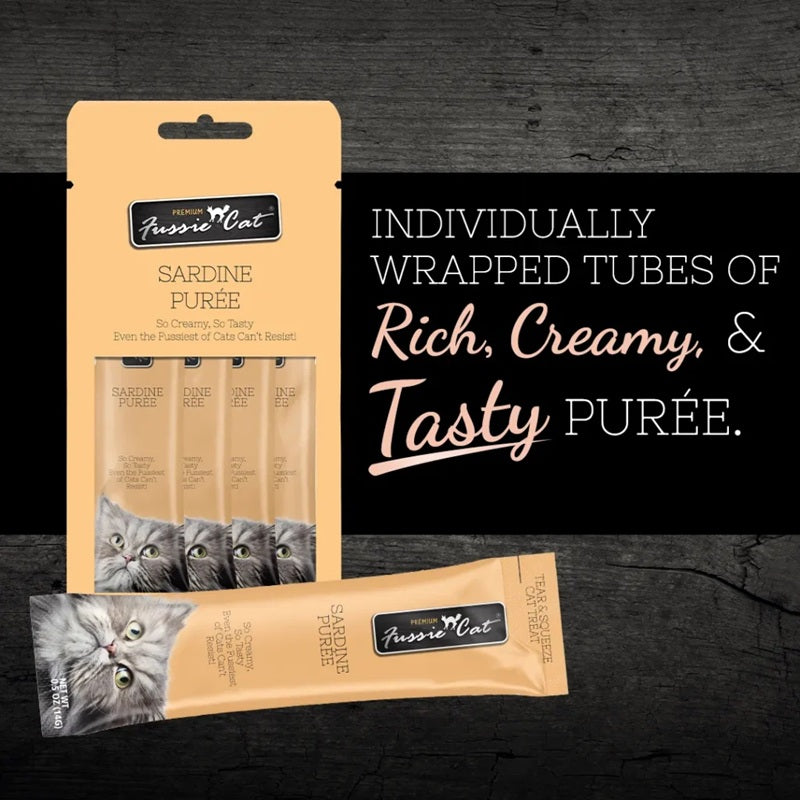 Fussie Cat Tuna with Sardine Puree Lickable Cat Treats, .5-oz. x 4-Tubes