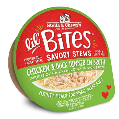 Stella & Chewy's Lil Bites Savory Stews Grain-Free Chicken & Duck Dinner in Broth Shredded Small Breed Dog Food 2.7 oz