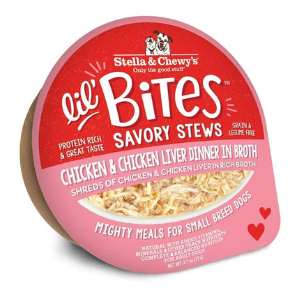 Stella & Chewy's Lil Bites Savory Stews Grain-Free Chicken & Chicken Liver Dinner in Broth Shredded Small Breed Dog Food 2.7 oz