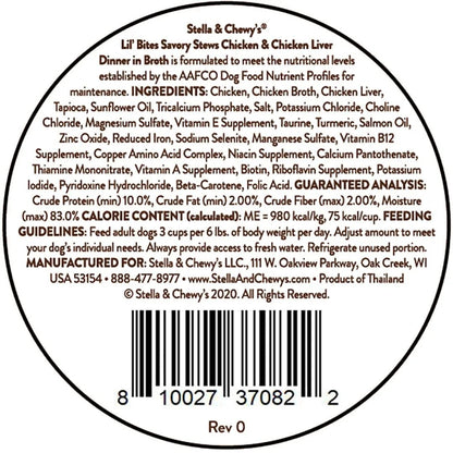 Stella & Chewy's Lil Bites Savory Stews Grain-Free Chicken & Chicken Liver Dinner in Broth Shredded Small Breed Dog Food 2.7 oz