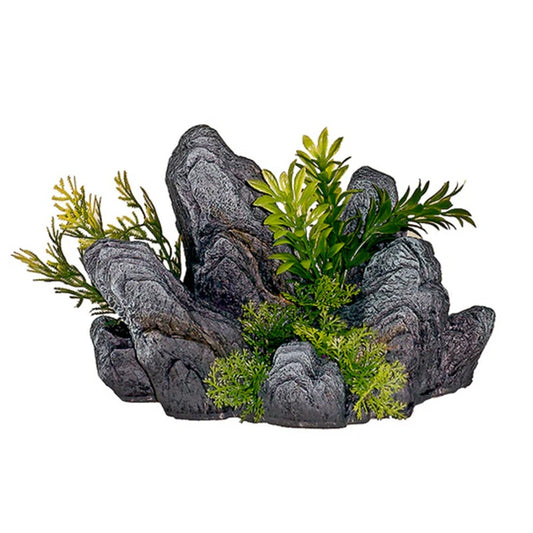 Marina Rock Out Cropping with Plants Aquarium Ornament