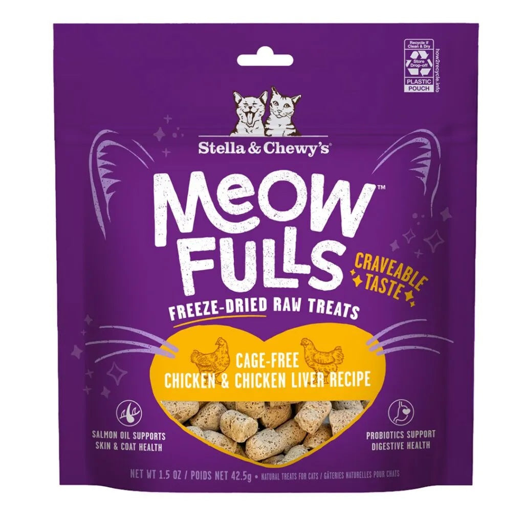 Stella & Chewy's Meowfulls Chicken & Chicken Liver Recipe Grain-Free Freeze-Dried Cat Treats 1.5 oz