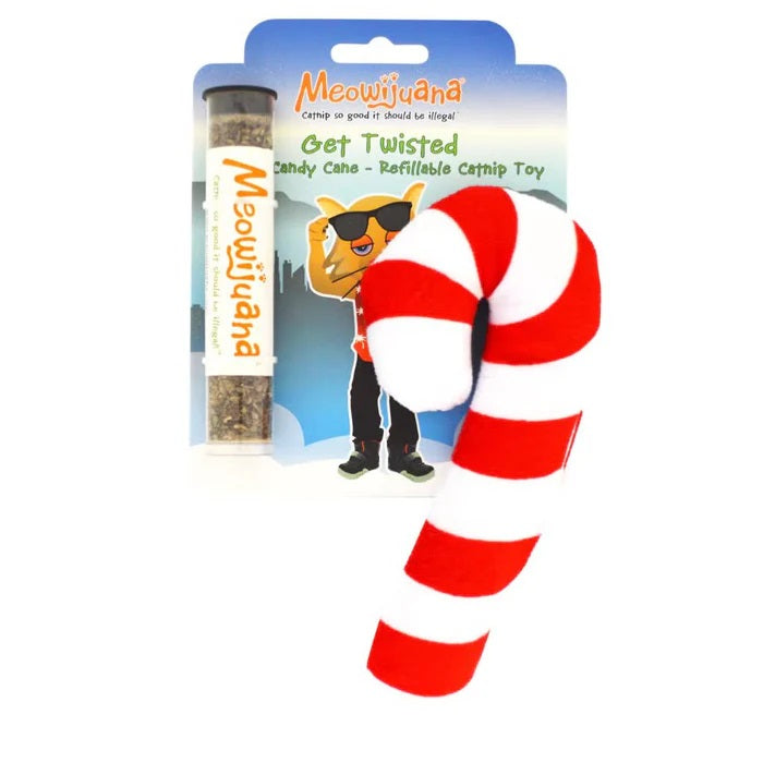 Meowijuana Holiday Refillable Get Twisted Candy Cane Cat Toy