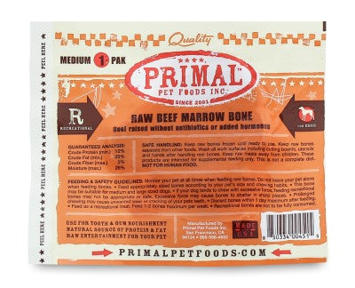 Primal Frozen Raw Beef Marrow Bone Medium 1 Count