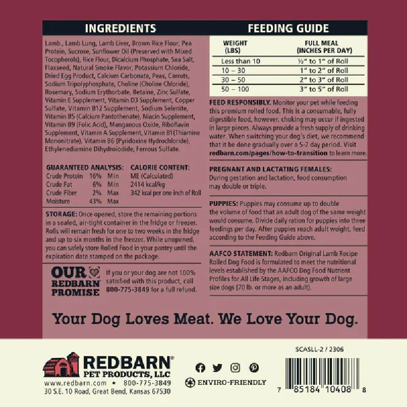 Redbarn Lamb Recipe Rolled Dog Food, 4 lb.
