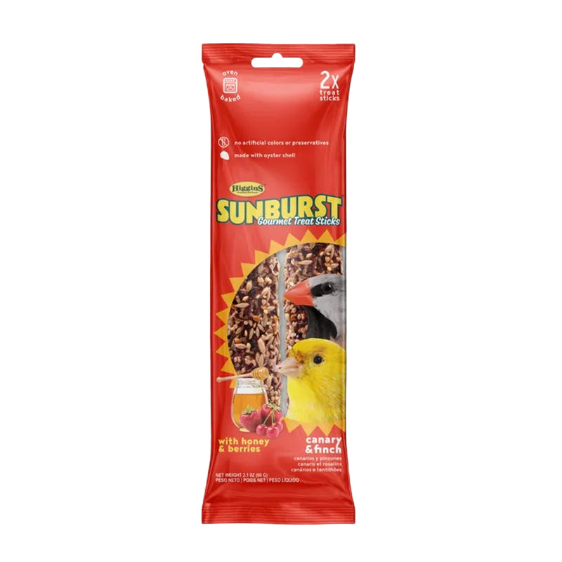 Higgins Sunburst Gourmet Treat Sticks Honey & Berries for Canary & Finch 2.1 oz