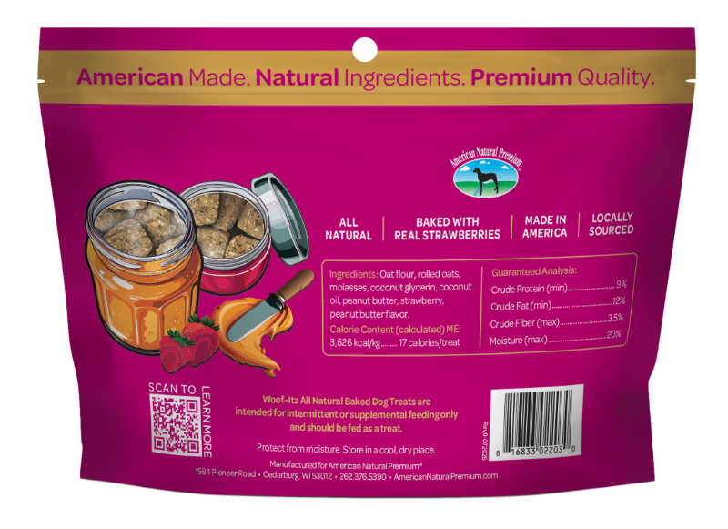 American Natural Premium Woof-Itz Smackin' PD & J Dog Treats 8 oz