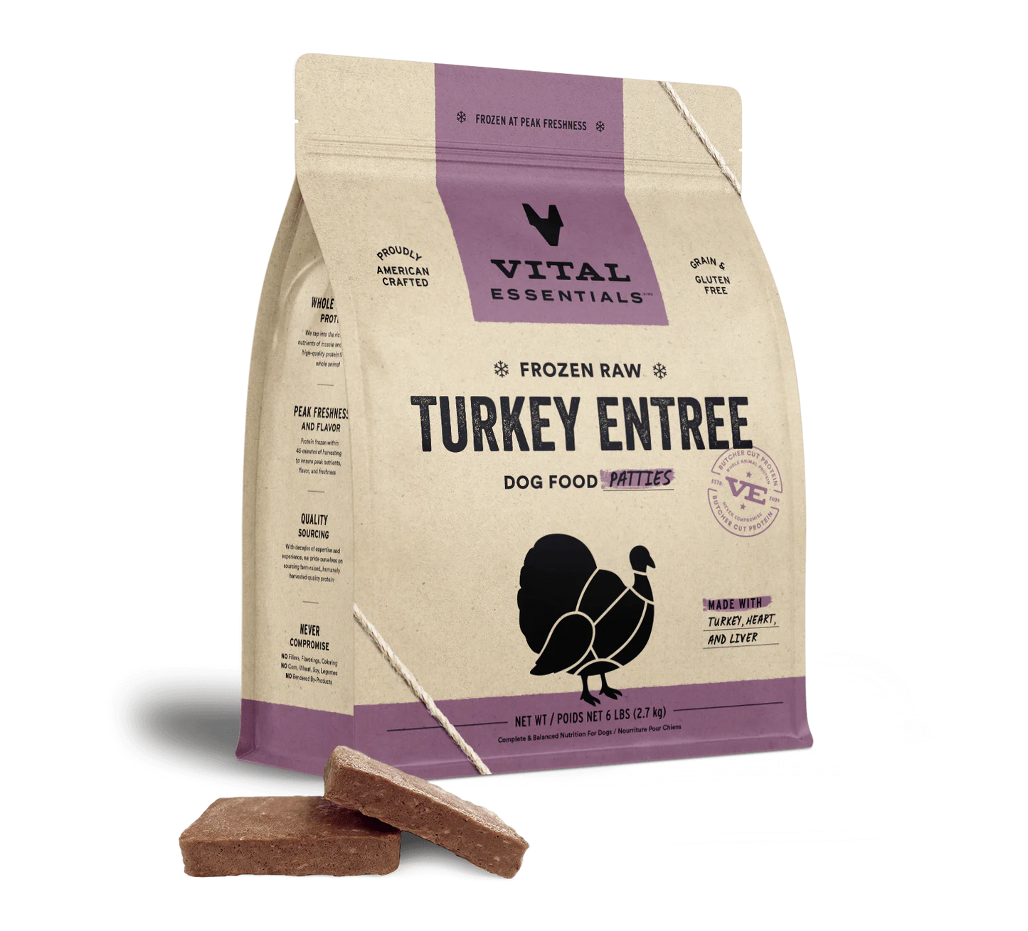 Vital Essentials Frozen Raw Turkey Entree Dog Food Patties